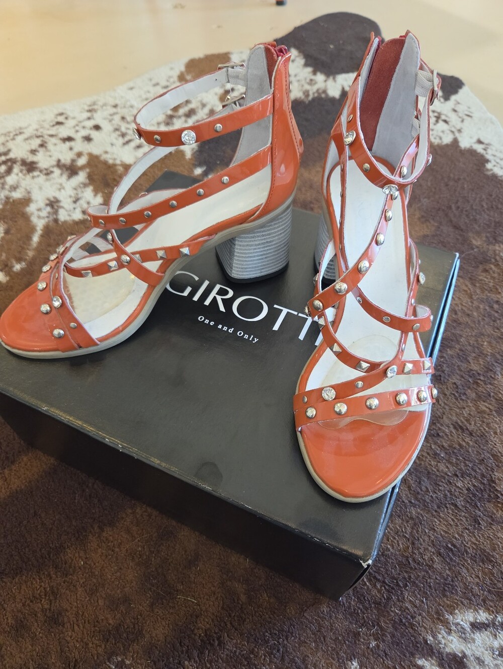 Girotti Orange Studded Heels